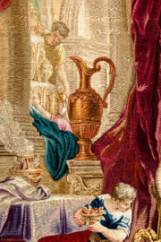 Schloss Bruchsal - Hauptbau / Corps de Logis - Von innen - Beletage - Thronsaal - Ostwand, südliche Seite - Blick auf einen Ausschnitt der Tapisserie "Fest des Lykurg" aus der siebenteiligen Folge "Berühmte Männer nach Plutarch" (Inv.Nr. G 166; Höhe x Breite: 383 cm x 618 cm; entstanden um 1735/1745 in der Werkstatt von Daniel und Urban Leyniers und Hendrik Reydams in Brüssel; Entwürfe von Victor Honoré Janssens ; restauriert 1966 und nach 2007) (aufgenommen im Februar 2021, um die Mittagszeit) Schloss Bruchsal - Hauptbau / Corps de Logis - Von innen - Beletage - Thronsaal - Ostwand, südliche Seite - Blick auf einen Ausschnitt der Tapisserie "Fest des Lykurg" aus der siebenteiligen Folge "Berühmte Männer nach Plutarch" (Inv.Nr. G 166; Höhe x Breite: 383 cm x 618 cm; entstanden um 1735/1745 in der Werkstatt von Daniel und Urban Leyniers und Hendrik Reydams in Brüssel; Entwürfe von Victor Honoré Janssens ; restauriert 1966 und nach 2007) (aufgenommen im Februar 2021, um die Mittagszeit)