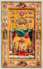 Schloss Bruchsal - Hauptbau / Corps de Logis - Von innen - Beletage - Jagdzimmer - Nördliche Wand, Westseite - Tapisserie "Musikanten" aus der "Groteskenserie" (Inv.Nr. G 104; Höhe x Breite: 335 cm x 205 cm; hergestellt in der Werkstatt von Philippe Behagle (Vater oder Sohn) in Beauvais zwischen 1685 und 1719; Entwürfe von Jean-Baptiste Monnoyer, Guy-Louis de Vernansal, Jean-Baptiste B(e)lin de Fontenay; restauriert 1960 und nach 2007) (aufgenommen im Februar 2021, am frühen Nachmittag) Schloss Bruchsal - Hauptbau / Corps de Logis - Von innen - Beletage - Jagdzimmer - Nördliche Wand, Westseite - Tapisserie "Musikanten" aus der "Groteskenserie" (Inv.Nr. G 104; Höhe x Breite: 335 cm x 205 cm; hergestellt in der Werkstatt von Philippe Behagle (Vater oder Sohn) in Beauvais zwischen 1685 und 1719; Entwürfe von Jean-Baptiste Monnoyer, Guy-Louis de Vernansal, Jean-Baptiste B(e)lin de Fontenay; restauriert 1960 und nach 2007) (aufgenommen im Februar 2021, am frühen Nachmittag)