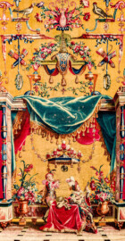 Schloss Bruchsal - Hauptbau / Corps de Logis - Von innen - Beletage - Jagdzimmer - Nördliche Wand, Westseite - Ausschnitt aus der Tapisserie "Musikanten" aus der "Groteskenserie" (Inv.Nr. G 104; Höhe x Breite: 335 cm x 205 cm; hergestellt in der Werkstatt von Philippe Behagle (Vater oder Sohn) in Beauvais zwischen 1685 und 1719; Entwürfe von Jean-Baptiste Monnoyer, Guy-Louis de Vernansal, Jean-Baptiste B(e)lin de Fontenay; restauriert 1960 und nach 2007) (aufgenommen im Februar 2021, am frühen Nachmittag) Schloss Bruchsal - Hauptbau / Corps de Logis - Von innen - Beletage - Jagdzimmer - Nördliche Wand, Westseite - Ausschnitt aus der Tapisserie "Musikanten" aus der "Groteskenserie" (Inv.Nr. G 104; Höhe x Breite: 335 cm x 205 cm; hergestellt in der Werkstatt von Philippe Behagle (Vater oder Sohn) in Beauvais zwischen 1685 und 1719; Entwürfe von Jean-Baptiste Monnoyer, Guy-Louis de Vernansal, Jean-Baptiste B(e)lin de Fontenay; restauriert 1960 und nach 2007) (aufgenommen im Februar 2021, am frühen Nachmittag)