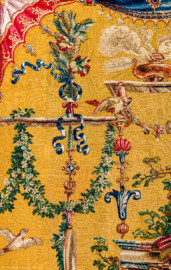 Schloss Bruchsal - Hauptbau / Corps de Logis - Von innen - Beletage - Jagdzimmer - Östliche Wand, Nordseite - Ausschnitt aus der Tapisserie "Bacchus" aus der "Groteskenserie" (Inv.Nr. G 105; Höhe x Breite: 341 cm x 285 cm; hergestellt in der Werkstatt von Philippe Behagle (Vater oder Sohn) in Beauvais zwischen 1685 und 1719; Entwürfe von Jean-Baptiste Monnoyer, Guy-Louis de Vernansal, Jean-Baptiste B(e)lin de Fontenay; restauriert 1960 und nach 2007) (aufgenommen im Februar 2021, am frühen Nachmittag) Schloss Bruchsal - Hauptbau / Corps de Logis - Von innen - Beletage - Jagdzimmer - Östliche Wand, Nordseite - Ausschnitt aus der Tapisserie "Bacchus" aus der "Groteskenserie" (Inv.Nr. G 105; Höhe x Breite: 341 cm x 285 cm; hergestellt in der Werkstatt von Philippe Behagle (Vater oder Sohn) in Beauvais zwischen 1685 und 1719; Entwürfe von Jean-Baptiste Monnoyer, Guy-Louis de Vernansal, Jean-Baptiste B(e)lin de Fontenay; restauriert 1960 und nach 2007) (aufgenommen im Februar 2021, am frühen Nachmittag)