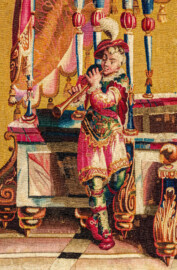 Schloss Bruchsal - Hauptbau / Corps de Logis - Von innen - Beletage - Jagdzimmer - Östliche Wand, Nordseite - Ausschnitt aus der Tapisserie "Bacchus" aus der "Groteskenserie" (Inv.Nr. G 105; Höhe x Breite: 341 cm x 285 cm; hergestellt in der Werkstatt von Philippe Behagle (Vater oder Sohn) in Beauvais zwischen 1685 und 1719; Entwürfe von Jean-Baptiste Monnoyer, Guy-Louis de Vernansal, Jean-Baptiste B(e)lin de Fontenay; restauriert 1960 und nach 2007) (aufgenommen im Februar 2021, am Nachmittag) Schloss Bruchsal - Hauptbau / Corps de Logis - Von innen - Beletage - Jagdzimmer - Östliche Wand, Nordseite - Ausschnitt aus der Tapisserie "Bacchus" aus der "Groteskenserie" (Inv.Nr. G 105; Höhe x Breite: 341 cm x 285 cm; hergestellt in der Werkstatt von Philippe Behagle (Vater oder Sohn) in Beauvais zwischen 1685 und 1719; Entwürfe von Jean-Baptiste Monnoyer, Guy-Louis de Vernansal, Jean-Baptiste B(e)lin de Fontenay; restauriert 1960 und nach 2007) (aufgenommen im Februar 2021, am Nachmittag)