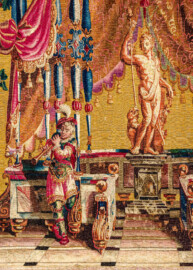 Schloss Bruchsal - Hauptbau / Corps de Logis - Von innen - Beletage - Jagdzimmer - Östliche Wand, Nordseite - Ausschnitt aus der Tapisserie "Bacchus" aus der "Groteskenserie" (Inv.Nr. G 105; Höhe x Breite: 341 cm x 285 cm; hergestellt in der Werkstatt von Philippe Behagle (Vater oder Sohn) in Beauvais zwischen 1685 und 1719; Entwürfe von Jean-Baptiste Monnoyer, Guy-Louis de Vernansal, Jean-Baptiste B(e)lin de Fontenay; restauriert 1960 und nach 2007) (aufgenommen im Februar 2021, am Nachmittag) Schloss Bruchsal - Hauptbau / Corps de Logis - Von innen - Beletage - Jagdzimmer - Östliche Wand, Nordseite - Ausschnitt aus der Tapisserie "Bacchus" aus der "Groteskenserie" (Inv.Nr. G 105; Höhe x Breite: 341 cm x 285 cm; hergestellt in der Werkstatt von Philippe Behagle (Vater oder Sohn) in Beauvais zwischen 1685 und 1719; Entwürfe von Jean-Baptiste Monnoyer, Guy-Louis de Vernansal, Jean-Baptiste B(e)lin de Fontenay; restauriert 1960 und nach 2007) (aufgenommen im Februar 2021, am Nachmittag)