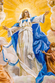 Bruchsal - Peterskirche / St. Peter - Von Innen - Ostschiff, Gewölbe - Von Unten - Ausschnitt aus dem Gemälde "Mariä Himmelfahrt" (gemalt von Josef Mariano Kitschker, 1907 bis 1908) (aufgenommen im August 2022, am Nachmittag, nach der Renovierung) Bruchsal - Peterskirche / St. Peter - Von Innen - Ostschiff, Gewölbe - Von Unten - Ausschnitt aus dem Gemälde "Mariä Himmelfahrt" (gemalt von Josef Mariano Kitschker, 1907 bis 1908) (aufgenommen im August 2022, am Nachmittag, nach der Renovierung)