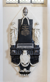 Bruchsal - Peterskirche / St. Peter - Östliches Querschiff, nordöstliche Seite - Von Innen - Von Südwest - Blick auf das Epitaph für Maria Elisabeth, Freifrau von Buchenberg (1746-1785); Inschrift: "Hier liegt die Hochwohlgebohrene Frau Maria Elisabetha Freyfrau von Buchenberg, gebohrene Freyin von Deiring, gebohren den 21. Juni 1746, vermählt den 23. August 1773, gestorben den 16. July 1785. Reqviescat in Pace. Amen." (aufgenommen im August 2022, am späten Nachmittag, nach der Renovierung) Bruchsal - Peterskirche / St. Peter - Östliches Querschiff, nordöstliche Seite - Von Innen - Von Südwest - Blick auf das Epitaph für Maria Elisabeth, Freifrau von Buchenberg (1746-1785); Inschrift: "Hier liegt die Hochwohlgebohrene Frau Maria Elisabetha Freyfrau von Buchenberg, gebohrene Freyin von Deiring, gebohren den 21. Juni 1746, vermählt den 23. August 1773, gestorben den 16. July 1785. Reqviescat in Pace. Amen." (aufgenommen im August 2022, am späten Nachmittag, nach der Renovierung)