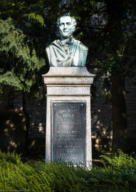 Bruchsal - Peterskirche / St. Peter - Nördliches Schiff, Westseite - Von Außen - Von Westen - Blick auf ein Denkmal (mit Büste und Gedenktafel) für Johann Baptist Bekk (1797-1855; badischer Jurist und Politiker; während der Revolutionsjahre 1848/1849 Badischer Innenminister; Inschrift: "Hier ruht Joh. Bapt. Bekk - Geb. 29. Oct. 1797 Gest. 22. Mrz. 1855 - Dem Menschen Richter Abgeordneten und Staatsmann von Freunden und Verehrern") (aufgenommen im August 2022, am frühen Abend) Bruchsal - Peterskirche / St. Peter - Nördliches Schiff, Westseite - Von Außen - Von Westen - Blick auf ein Denkmal (mit Büste und Gedenktafel) für Johann Baptist Bekk (1797-1855; badischer Jurist und Politiker; während der Revolutionsjahre 1848/1849 Badischer Innenminister; Inschrift: "Hier ruht Joh. Bapt. Bekk - Geb. 29. Oct. 1797 Gest. 22. Mrz. 1855 - Dem Menschen Richter Abgeordneten und Staatsmann von Freunden und Verehrern") (aufgenommen im August 2022, am frühen Abend)