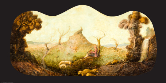 Bad Schönborn / Bad Mingolsheim - Schloss Kislau - Hauptbau - Von Innen - Ausstellung - Supraporte, vormals genutzt wohl im Schlafzimmer; gemalt 1933/34 von Hermann Stenz (1877-1953) während der Inhaftierung im KZ Kislau (aufgenommen im September 2022, um die Mittagszeit) Bad Schönborn / Bad Mingolsheim - Schloss Kislau - Hauptbau - Von Innen - Ausstellung - Supraporte, vormals genutzt wohl im Schlafzimmer; gemalt 1933/34 von Hermann Stenz (1877-1953) während der Inhaftierung im KZ Kislau (aufgenommen im September 2022, um die Mittagszeit)