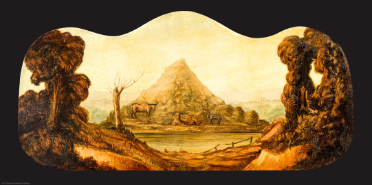 Bad Schönborn / Bad Mingolsheim - Schloss Kislau - Hauptbau - Von Innen - Ausstellung - Supraporte, vormals genutzt wohl im Schlafzimmer; gemalt 1933/34 von Hermann Stenz (1877-1953) während der Inhaftierung im KZ Kislau (aufgenommen im September 2022, um die Mittagszeit) Bad Schönborn / Bad Mingolsheim - Schloss Kislau - Hauptbau - Von Innen - Ausstellung - Supraporte, vormals genutzt wohl im Schlafzimmer; gemalt 1933/34 von Hermann Stenz (1877-1953) während der Inhaftierung im KZ Kislau (aufgenommen im September 2022, um die Mittagszeit)