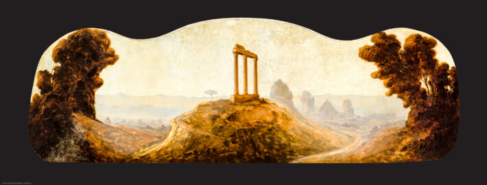 Bad Schönborn / Bad Mingolsheim - Schloss Kislau - Hauptbau - Von Innen - Ausstellung - Supraporte, vormals genutzt wohl im Schlafzimmer; gemalt 1933/34 von Hermann Stenz (1877-1953) während der Inhaftierung im KZ Kislau (aufgenommen im September 2022, am Nachmittag) Bad Schönborn / Bad Mingolsheim - Schloss Kislau - Hauptbau - Von Innen - Ausstellung - Supraporte, vormals genutzt wohl im Schlafzimmer; gemalt 1933/34 von Hermann Stenz (1877-1953) während der Inhaftierung im KZ Kislau (aufgenommen im September 2022, am Nachmittag)