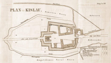 Bad Mingolsheim - Schloss Kislau - Plan von Kislau um 1840 - Beilage lit. D.II. / Seite 47 in Georg Sartori: Das Großh.-Badische Invaliden-Corps zu Kislau, Karlsruhe, 1848 (Bildnachweis: Badische Landesbibliothek,Karlsruhe / urn:nbn:de:bsz:31-12104 / http://digital.blb-karlsruhe.de/id/169339 / CC BY-SA 4.0) Bad Mingolsheim - Schloss Kislau - Plan von Kislau um 1840 - Beilage lit. D.II. / Seite 47 in Georg Sartori: Das Großh.-Badische Invaliden-Corps zu Kislau, Karlsruhe, 1848 (Bildnachweis: Badische Landesbibliothek,Karlsruhe / urn:nbn:de:bsz:31-12104 / http://digital.blb-karlsruhe.de/id/169339 / CC BY-SA 4.0)