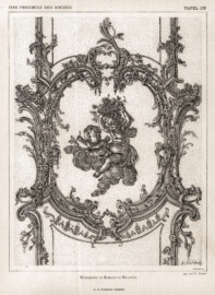 Schloss Bruchsal - Wandmotiv im Schloss zu Bruchsal. Gezeichnet von Franz Paukert (Bildnachweis: "Verlag E. A. Seemann: Das Ornament des Rococo und seine Vorstufen - 1894", Tafel 105; mit freundlicher Genehmigung zur Verfügung gestellt von Andreas Froncala, Berlin)