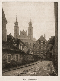 Bruchsal - St. Peter / Peterskirche - Die Peterskirche (Bildnachweis: Universitätsbibliothek Heidelberg, "Fritz Hirsch - Das Bruchsaler Schloß im XIX. Jahrhundert — Heidelberg 1906", Seite 81 - Public Domain - https://digi.ub.uni-heidelberg.de/diglit/hirsch1906)