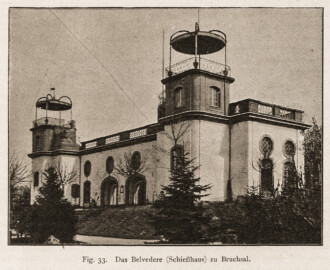 Bruchsal - Belvedere - Das Belvedere (Schießhaus) zu Bruchsal (Bildnachweis: Universitätsbibliothek Heidelberg, "Rott, Hans; Kraus, Franz Xaver [Hrsg.]: Die Kunstdenkmäler des Grossherzogthums Baden (Band 9,2): Die Kunstdenkmäler des Amtsbezirks Bruchsal (Kreis Karlsruhe). Tübingen, 1913", Seite 70 - CC-BY-SA-3.0. https://digi.ub.uni-heidelberg.de/diglit/kdm9bd2)