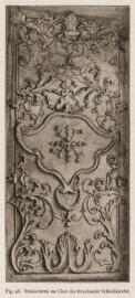 Schloss Bruchsal - Hofkirche / Schlosskirche - Stukkaturen im Chor der Bruchsaler Schloßkirche (Bildnachweis: Universitätsbibliothek Heidelberg, "Rott, Hans; Kraus, Franz Xaver [Hrsg.]: Die Kunstdenkmäler des Grossherzogthums Baden (Band 9,2): Die Kunstdenkmäler des Amtsbezirks Bruchsal (Kreis Karlsruhe). Tübingen, 1913", Seite 106 - CC-BY-SA-3.0. https://digi.ub.uni-heidelberg.de/diglit/kdm9bd2)