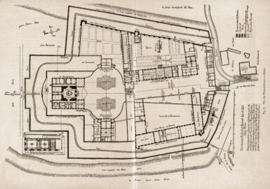 Bad Mingolsheim - Schloss Kislau - Plan des Wasserschlosses zu Kißlau (Bildnachweis: Universitätsbibliothek Heidelberg, "Rott, Hans; Kraus, Franz Xaver [Hrsg.]: Die Kunstdenkmäler des Grossherzogthums Baden (Band 9,2): Die Kunstdenkmäler des Amtsbezirks Bruchsal (Kreis Karlsruhe). Tübingen, 1913", Seite 229a - CC-BY-SA-3.0. https://digi.ub.uni-heidelberg.de/diglit/kdm9bd2)