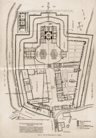 Bad Mingolsheim - Schloss Kislau - Plan des Wasserschlosses zu Kißlau (Bildnachweis: Universitätsbibliothek Heidelberg, "Rott, Hans; Kraus, Franz Xaver [Hrsg.]: Die Kunstdenkmäler des Grossherzogthums Baden (Band 9,2): Die Kunstdenkmäler des Amtsbezirks Bruchsal (Kreis Karlsruhe). Tübingen, 1913", Seite 229a - CC-BY-SA-3.0. https://digi.ub.uni-heidelberg.de/diglit/kdm9bd2)