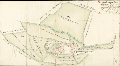 Bad Mingolsheim - Schloss Kislau - Geometrischer Plan über das Hochfürstlich Speyerische Lust- und Landschloß Kislau, um 1763; (Bildnachweis: Landesarchiv Baden-Württemberg, Abt. Generallandesarchiv Karlsruhe, H Kislau 1; https://www.landesarchiv-bw.de/plink/?f=4-1720718-1; CC BY 3.0 DE) Bad Mingolsheim - Schloss Kislau - Geometrischer Plan über das Hochfürstlich Speyerische Lust- und Landschloß Kislau, um 1763; (Bildnachweis: Landesarchiv Baden-Württemberg, Abt. Generallandesarchiv Karlsruhe, H Kislau 1; https://www.landesarchiv-bw.de/plink/?f=4-1720718-1; CC BY 3.0 DE)