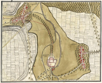 Bad Mingolsheim - Schloss Kislau - Lageplan von Kislau mit Umgebung; Kislauer Schloss im Grundriss mit Wassergraben; Wasserleitung zwischen Kislau und Langenbrücken mit Brunnen; Datierung unklar (Bildnachweis: Landesarchiv Baden-Württemberg, Abt. Generallandesarchiv Karlsruhe, H Kislau 2; https://www.landesarchiv-bw.de/plink/?f=4-1720719-1; CC BY 3.0 DE) Bad Mingolsheim - Schloss Kislau - Lageplan von Kislau mit Umgebung; Kislauer Schloss im Grundriss mit Wassergraben; Wasserleitung zwischen Kislau und Langenbrücken mit Brunnen; Datierung unklar (Bildnachweis: Landesarchiv Baden-Württemberg, Abt. Generallandesarchiv Karlsruhe, H Kislau 2; https://www.landesarchiv-bw.de/plink/?f=4-1720719-1; CC BY 3.0 DE)