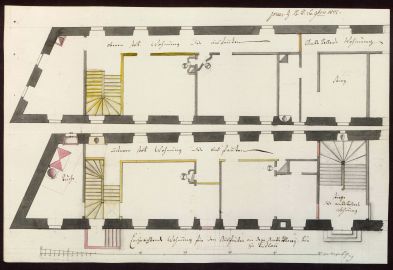 Bad Mingolsheim - Schloss Kislau - Plan der Amtskellereiwohnung, um 1807 (Bildnachweis: Landesarchiv Baden-Württemberg, Abt. Generallandesarchiv Karlsruhe, 229 Nr. 53865 K 1; https://www.landesarchiv-bw.de/plink/?f=4-3345980-1; CC BY 3.0 DE) Bad Mingolsheim - Schloss Kislau - Plan der Amtskellereiwohnung, um 1807 (Bildnachweis: Landesarchiv Baden-Württemberg, Abt. Generallandesarchiv Karlsruhe, 229 Nr. 53865 K 1; https://www.landesarchiv-bw.de/plink/?f=4-3345980-1; CC BY 3.0 DE)