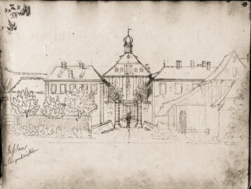 Schloss-Kisslau, Bad Mingolsheim - Schloss Kißlau bey Langenbrücken - Zeichnung aus dem Skizzenbuch des Julius Himmelheber, um 1820 - 1835 (Bildnachweis: Landesarchiv Baden-Württemberg, Abt. Generallandesarchiv Karlsruhe, J-B Baden (Land) 23, 10; https://www.deutsche-digitale-bibliothek.de/item/VQJJ5BQMJKWH7UV4V7JX5GAAVS2ENUKN und http://www.landesarchiv-bw.de/plink/?f=4-1891882-1; CC BY 3.0 DE)
