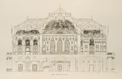 Das Bruchsaler Schloss - Schnitt C-D (von Norden nach Süden) durch das Corps de Logis (Blatt 7-8 der Mappe "Fritz Hirsch: Das Bruchsaler Schloss aus Anlass der Renovation (1900-1909)", erschienen: Heidelberg, Carl Winter's Universitätsbuchhandlung, 1910; Mappe aus dem Bestand des Städtischen Museums Bruchsal; Reproduktion durch Dr. Manfred Schneider, mit freundlicher Genehmigung des Museums) Das Bruchsaler Schloss - Schnitt C-D (von Norden nach Süden) durch das Corps de Logis (Blatt 7-8 der Mappe "Fritz Hirsch: Das Bruchsaler Schloss aus Anlass der Renovation (1900-1909)", erschienen: Heidelberg, Carl Winter's Universitätsbuchhandlung, 1910; Mappe aus dem Bestand des Städtischen Museums Bruchsal; Reproduktion durch Dr. Manfred Schneider, mit freundlicher Genehmigung des Museums)