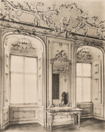Das Bruchsaler Schloss - Corps de Logis, Musikzimmer (126) ca. 1755 (Blatt 40 der Mappe "Fritz Hirsch: Das Bruchsaler Schloss aus Anlass der Renovation (1900-1909)", erschienen: Heidelberg, Carl Winter's Universitätsbuchhandlung, 1910; Mappe aus dem Bestand des Städtischen Museums Bruchsal; Reproduktion durch Dr. Manfred Schneider, mit freundlicher Genehmigung des Museums) Das Bruchsaler Schloss - Corps de Logis, Musikzimmer (126) ca. 1755 (Blatt 40 der Mappe "Fritz Hirsch: Das Bruchsaler Schloss aus Anlass der Renovation (1900-1909)", erschienen: Heidelberg, Carl Winter's Universitätsbuchhandlung, 1910; Mappe aus dem Bestand des Städtischen Museums Bruchsal; Reproduktion durch Dr. Manfred Schneider, mit freundlicher Genehmigung des Museums)