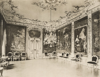 Das Bruchsaler Schloss - Corps de Logis, Thronsaal (125) ca. 1756 (Blatt 47 der Mappe "Fritz Hirsch: Das Bruchsaler Schloss aus Anlass der Renovation (1900-1909)", erschienen: Heidelberg, Carl Winter's Universitätsbuchhandlung, 1910; Mappe aus dem Bestand des Städtischen Museums Bruchsal; Reproduktion durch Dr. Manfred Schneider, mit freundlicher Genehmigung des Museums) Das Bruchsaler Schloss - Corps de Logis, Thronsaal (125) ca. 1756 (Blatt 47 der Mappe "Fritz Hirsch: Das Bruchsaler Schloss aus Anlass der Renovation (1900-1909)", erschienen: Heidelberg, Carl Winter's Universitätsbuchhandlung, 1910; Mappe aus dem Bestand des Städtischen Museums Bruchsal; Reproduktion durch Dr. Manfred Schneider, mit freundlicher Genehmigung des Museums)