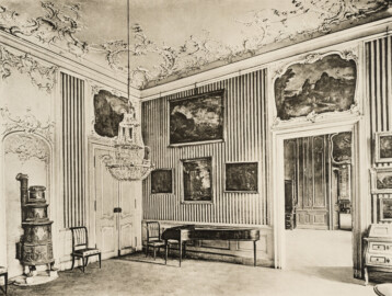 Das Bruchsaler Schloss - Corps de Logis, Galeriezimmer (147) ca. 1757 (Blatt 53 der Mappe "Fritz Hirsch: Das Bruchsaler Schloss aus Anlass der Renovation (1900-1909)", erschienen: Heidelberg, Carl Winter's Universitätsbuchhandlung, 1910; Mappe aus dem Bestand des Städtischen Museums Bruchsal; Reproduktion durch Dr. Manfred Schneider, mit freundlicher Genehmigung des Museums) Das Bruchsaler Schloss - Corps de Logis, Galeriezimmer (147) ca. 1757 (Blatt 53 der Mappe "Fritz Hirsch: Das Bruchsaler Schloss aus Anlass der Renovation (1900-1909)", erschienen: Heidelberg, Carl Winter's Universitätsbuchhandlung, 1910; Mappe aus dem Bestand des Städtischen Museums Bruchsal; Reproduktion durch Dr. Manfred Schneider, mit freundlicher Genehmigung des Museums)