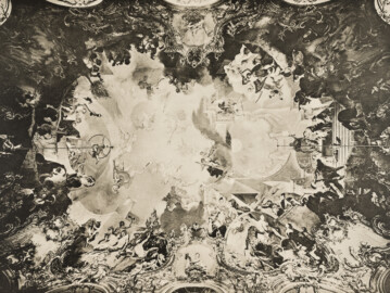 Das Bruchsaler Schloss - Corps de Logis, Deckengemälde im Marmorsaal (131) von Joh. Zick 1754 (Blatt 56 der Mappe "Fritz Hirsch: Das Bruchsaler Schloss aus Anlass der Renovation (1900-1909)", erschienen: Heidelberg, Carl Winter's Universitätsbuchhandlung, 1910; Mappe aus dem Bestand des Städtischen Museums Bruchsal; Reproduktion durch Dr. Manfred Schneider, mit freundlicher Genehmigung des Museums) Das Bruchsaler Schloss - Corps de Logis, Deckengemälde im Marmorsaal (131) von Joh. Zick 1754 (Blatt 56 der Mappe "Fritz Hirsch: Das Bruchsaler Schloss aus Anlass der Renovation (1900-1909)", erschienen: Heidelberg, Carl Winter's Universitätsbuchhandlung, 1910; Mappe aus dem Bestand des Städtischen Museums Bruchsal; Reproduktion durch Dr. Manfred Schneider, mit freundlicher Genehmigung des Museums)