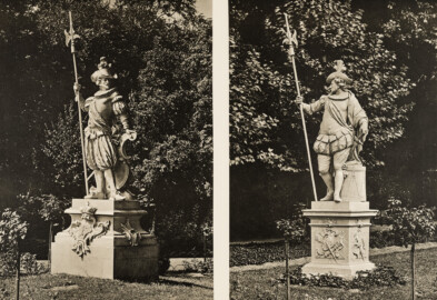 Das Bruchsaler Schloss - Hellebardiere im Schlossgarten, von Joachim Günther 1759 (Blatt 67 der Mappe "Fritz Hirsch: Das Bruchsaler Schloss aus Anlass der Renovation (1900-1909)", erschienen: Heidelberg, Carl Winter's Universitätsbuchhandlung, 1910; Mappe aus dem Bestand des Städtischen Museums Bruchsal; Reproduktion durch Dr. Manfred Schneider, mit freundlicher Genehmigung des Museums) Das Bruchsaler Schloss - Hellebardiere im Schlossgarten, von Joachim Günther 1759 (Blatt 67 der Mappe "Fritz Hirsch: Das Bruchsaler Schloss aus Anlass der Renovation (1900-1909)", erschienen: Heidelberg, Carl Winter's Universitätsbuchhandlung, 1910; Mappe aus dem Bestand des Städtischen Museums Bruchsal; Reproduktion durch Dr. Manfred Schneider, mit freundlicher Genehmigung des Museums)