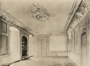 Das Bruchsaler Schloss - Corps de Logis, Kavalierspeisezimmer (53) 1782 (Blatt 75 der Mappe "Fritz Hirsch: Das Bruchsaler Schloss aus Anlass der Renovation (1900-1909)", erschienen: Heidelberg, Carl Winter's Universitätsbuchhandlung, 1910; Mappe aus dem Bestand des Städtischen Museums Bruchsal; Reproduktion durch Dr. Manfred Schneider, mit freundlicher Genehmigung des Museums) Das Bruchsaler Schloss - Corps de Logis, Kavalierspeisezimmer (53) 1782 (Blatt 75 der Mappe "Fritz Hirsch: Das Bruchsaler Schloss aus Anlass der Renovation (1900-1909)", erschienen: Heidelberg, Carl Winter's Universitätsbuchhandlung, 1910; Mappe aus dem Bestand des Städtischen Museums Bruchsal; Reproduktion durch Dr. Manfred Schneider, mit freundlicher Genehmigung des Museums)