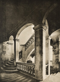 Das Bruchsaler Schloss - Corps de Logis, nördliche Nebentreppe (29, 73 a, 120 a, 161 a) ca. 1755 (Blatt 76 (linke Seite) der Mappe "Fritz Hirsch: Das Bruchsaler Schloss aus Anlass der Renovation (1900-1909)", erschienen: Heidelberg, Carl Winter's Universitätsbuchhandlung, 1910; Mappe aus dem Bestand des Städtischen Museums Bruchsal; Reproduktion durch Dr. Manfred Schneider, mit freundlicher Genehmigung des Museums) Das Bruchsaler Schloss - Corps de Logis, nördliche Nebentreppe (29, 73 a, 120 a, 161 a) ca. 1755 (Blatt 76 (linke Seite) der Mappe "Fritz Hirsch: Das Bruchsaler Schloss aus Anlass der Renovation (1900-1909)", erschienen: Heidelberg, Carl Winter's Universitätsbuchhandlung, 1910; Mappe aus dem Bestand des Städtischen Museums Bruchsal; Reproduktion durch Dr. Manfred Schneider, mit freundlicher Genehmigung des Museums)