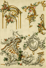 Schloss Bruchsal - Stuckornament des Musikzimmers; aus: Heinrich Dolmetsch (Hg.): Der Ornamentenschatz - ein Musterbuch stilvoller Ornamente aus allen Kunstepochen, 1887, Tafel 92; mit freundlicher Genehmigung zur Verfügung gestellt von Andreas Froncala, Berlin