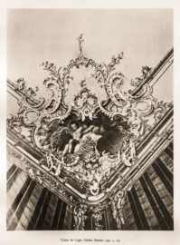 Schloss Bruchsal -- Corps de Logis, Gelbes Zimmer, ca. 1755 -- Blatt 42 -- "Fritz Hirsch - Das Bruchsaler Schloss aus Anlass der Renovation (1900 - 1909) -1910"; Digitalisat der Württembergische Landesbibliothek Stuttgart; Persistente URL: http://digital.wlb-stuttgart.de/purl/bsz517378221