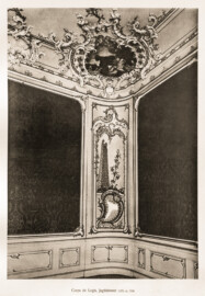 Schloss Bruchsal -- Corps de Logis, Jagdzimmer, ca. 1756 -- Blatt 50 -- "Fritz Hirsch - Das Bruchsaler Schloss aus Anlass der Renovation (1900 - 1909) -1910"; Digitalisat der Württembergische Landesbibliothek Stuttgart; Persistente URL: http://digital.wlb-stuttgart.de/purl/bsz517378221