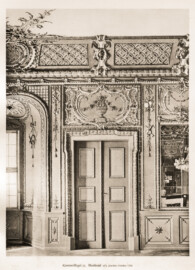 Schloss Bruchsal -- Kammerflügel, Musiksaal, Joachim Günther 1776 -- Blatt 70 -- "Fritz Hirsch - Das Bruchsaler Schloss aus Anlass der Renovation (1900 - 1909) -1910"; Digitalisat der Württembergische Landesbibliothek Stuttgart; Persistente URL: http://digital.wlb-stuttgart.de/purl/bsz517378221