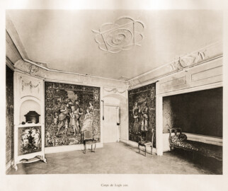 Schloss Bruchsal -- Corps de Logis, Raum 186 (oberstes Stockwerk, südwestlicher Raum) -- Blatt 71 -- "Fritz Hirsch - Das Bruchsaler Schloss aus Anlass der Renovation (1900 - 1909) -1910"; Digitalisat der Württembergische Landesbibliothek Stuttgart; Persistente URL: http://digital.wlb-stuttgart.de/purl/bsz517378221
