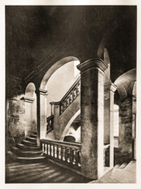 Schloss Bruchsal -- Corps de Logis, nördliche Nebentreppe -- Blatt 76 -- "Fritz Hirsch - Das Bruchsaler Schloss aus Anlass der Renovation (1900 - 1909) -1910"; Digitalisat der Württembergische Landesbibliothek Stuttgart; Persistente URL: http://digital.wlb-stuttgart.de/purl/bsz517378221