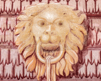 Schloss und Schlossgarten Schwetzingen - Garten - Neue Orangerie - Südseite, Mittelbau, Portal - Blick auf die rechte (östliche) Löwenmaske (Gesamter Bau: Länge ca. 171 Meter, Breite ca. 10-12 Meter; Bauzeit: 1761-1762; Architekt: Nicolas de Pigage; umfangreiche Instandsetzung: 1994-1999) (aufgenommen im April 2023, am frühen Nachmittag) Schloss und Schlossgarten Schwetzingen - Garten - Neue Orangerie - Südseite, Mittelbau, Portal - Blick auf die rechte (östliche) Löwenmaske (Gesamter Bau: Länge ca. 171 Meter, Breite ca. 10-12 Meter; Bauzeit: 1761-1762; Architekt: Nicolas de Pigage; umfangreiche Instandsetzung: 1994-1999) (aufgenommen im April 2023, am frühen Nachmittag)