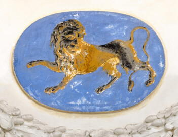 Schloss und Schlossgarten Schwetzingen - Garten - Tempel der Botanik - Von innen - 12 Tierkreiszeichen unterhalb der Kuppel - Blick auf das Tierkreiszeichen Löwe (Tempel: Durchmesser ca. 7 Meter; Bauzeit: 1777-1780; Architekt: Nicolas de Pigage) (aufgenommen im September 2023, am Nachmittag) Schloss und Schlossgarten Schwetzingen - Garten - Tempel der Botanik - Von innen - 12 Tierkreiszeichen unterhalb der Kuppel - Blick auf das Tierkreiszeichen Löwe (Tempel: Durchmesser ca. 7 Meter; Bauzeit: 1777-1780; Architekt: Nicolas de Pigage) (aufgenommen im September 2023, am Nachmittag)