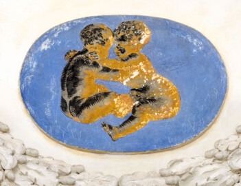 Schloss und Schlossgarten Schwetzingen - Garten - Tempel der Botanik - Von innen - 12 Tierkreiszeichen unterhalb der Kuppel - Blick auf das Tierkreiszeichen Zwillinge (Tempel: Durchmesser ca. 7 Meter; Bauzeit: 1777-1780; Architekt: Nicolas de Pigage) (aufgenommen im September 2023, am Nachmittag) Schloss und Schlossgarten Schwetzingen - Garten - Tempel der Botanik - Von innen - 12 Tierkreiszeichen unterhalb der Kuppel - Blick auf das Tierkreiszeichen Zwillinge (Tempel: Durchmesser ca. 7 Meter; Bauzeit: 1777-1780; Architekt: Nicolas de Pigage) (aufgenommen im September 2023, am Nachmittag)