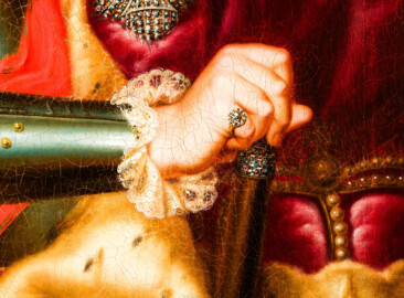 Schloss und Schlossgarten Schwetzingen - Schloss - Mittelbau - Von innen - 1. Obergeschoss - Appartment des Kurfürsten - Erstes Vorzimmer - Westwand, links der Tür zum zweiten Vorzimmer - Porträt von Kurfürst Carl Theodor (1724-1799, reg. 1742-1799); gekleidet in einer Paraderüstung mit umgehängtem Mantel, in der Rechten der Marschallstab, ganz rechts der Kurfürstenhut; an seiner linken Brust ein Bruststern des Ordens des Heiligen Hubertus (kurz Hubertusorden) mit der Abkürzung der Ordensdevise "In Treue fest" als Inschrift (Maler: Heinrich Carl Brandt (1724-1787); Datierung: um 1767) (aufgenommen im Dezember 2023, am Nachmittag) Schloss und Schlossgarten Schwetzingen - Schloss - Mittelbau - Von innen - 1. Obergeschoss - Appartment des Kurfürsten - Erstes Vorzimmer - Westwand, links der Tür zum zweiten Vorzimmer - Porträt von Kurfürst Carl Theodor (1724-1799, reg. 1742-1799); gekleidet in einer Paraderüstung mit umgehängtem Mantel, in der Rechten der Marschallstab, ganz rechts der Kurfürstenhut; an seiner linken Brust ein Bruststern des Ordens des Heiligen Hubertus (kurz Hubertusorden) mit der Abkürzung der Ordensdevise "In Treue fest" als Inschrift (Maler: Heinrich Carl Brandt (1724-1787); Datierung: um 1767) (aufgenommen im Dezember 2023, am Nachmittag)