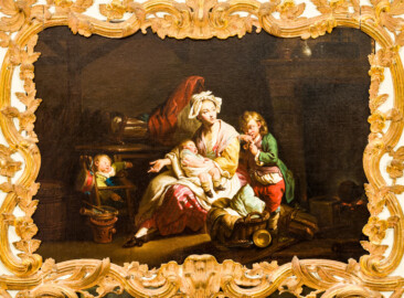 Schloss und Schlossgarten Schwetzingen - Schloss - Mittelbau - Von innen - 1. Obergeschoss - Appartment des Kurfürsten - Kabinett - Nordwestwand, über dem Kamin - Gemälde  "Die gute Mutter" (Maler: Ferdinand Kobell (1740-1799)) (aufgenommen im Dezember 2023, am Nachmittag)