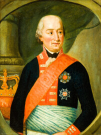 Schloss und Schlossgarten Schwetzingen - Schloss - Mittelbau - Von innen - 1. Obergeschoss - Appartment der Kurfürstin - Audienzzimmer - Nordwand, Ostseite - Porträt von Maximilian I. Joseph (1756-1825), ehemals Pfalzgraf, Herzog von Zweibrücken, von 1799 bis 1806 als Maximilian IV. Kurfürst von Pfalz-Baiern und ab 1806 König von Bayern (Maler und Datierung: unbekannt) (aufgenommen im Januar 2024, um die Mittagszeit)