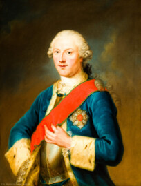 Schloss und Schlossgarten Schwetzingen - Schloss - Mittelbau - Von innen - 1. Obergeschoss - Appartment der Kurfürstin - Audienzzimmer - Ostwand, rechts neben der Tür zum Speisezimmer - Porträt von Christian IV. (1722-1775), Herzog von Pfalz-Zweibrücken; an seiner linken Brust ein Bruststern des Ordens des Heiligen Hubertus (kurz Hubertusorden) mit der Abkürzung der Ordensdevise "In Treue fest" als Inschrift (Maler: Johann Christian Fiedler, Datierung: unbekannt) (aufgenommen im Januar 2024, am frühen Nachmittag) Schloss und Schlossgarten Schwetzingen - Schloss - Mittelbau - Von innen - 1. Obergeschoss - Appartment der Kurfürstin - Audienzzimmer - Ostwand, rechts neben der Tür zum Speisezimmer - Porträt von Christian IV. (1722-1775), Herzog von Pfalz-Zweibrücken; an seiner linken Brust ein Bruststern des Ordens des Heiligen Hubertus (kurz Hubertusorden) mit der Abkürzung der Ordensdevise "In Treue fest" als Inschrift (Maler: Johann Christian Fiedler, Datierung: unbekannt) (aufgenommen im Januar 2024, am frühen Nachmittag)