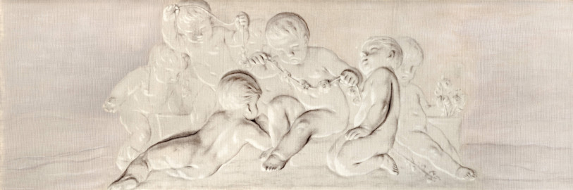 Schloss und Schlossgarten Schwetzingen - Schloss - Mittelbau - Von innen - 1. Obergeschoss - Appartment der Kurfürstin - Audienzzimmer - Nordwand, oberhalb der Flügeltür zum Schlafzimmer des Kurfürsten - Kopie einer Supraporte in Grisaille-Manier mit spielenden Putti (Kopist: unbekannt, Maler: Franz Anton Leitenstorffer (1721-1795), Datierung: unbekannt) (aufgenommen im Januar 2024,um die Mittagszeit) Schloss und Schlossgarten Schwetzingen - Schloss - Mittelbau - Von innen - 1. Obergeschoss - Appartment der Kurfürstin - Audienzzimmer - Nordwand, oberhalb der Flügeltür zum Schlafzimmer des Kurfürsten - Kopie einer Supraporte in Grisaille-Manier mit spielenden Putti (Kopist: unbekannt, Maler: Franz Anton Leitenstorffer (1721-1795), Datierung: unbekannt) (aufgenommen im Januar 2024,um die Mittagszeit)