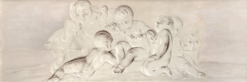 Schloss und Schlossgarten Schwetzingen - Schloss - Mittelbau - Von innen - 1. Obergeschoss - Appartment der Kurfürstin - Audienzzimmer - Nordwand, oberhalb der Flügeltür zum Schlafzimmer des Kurfürsten - Kopie einer Supraporte in Grisaille-Manier mit spielenden Putti (Kopist: unbekannt, Maler: Franz Anton Leitenstorffer (1721-1795), Datierung: unbekannt) (aufgenommen im Januar 2024,um die Mittagszeit) Schloss und Schlossgarten Schwetzingen - Schloss - Mittelbau - Von innen - 1. Obergeschoss - Appartment der Kurfürstin - Audienzzimmer - Nordwand, oberhalb der Flügeltür zum Schlafzimmer des Kurfürsten - Kopie einer Supraporte in Grisaille-Manier mit spielenden Putti (Kopist: unbekannt, Maler: Franz Anton Leitenstorffer (1721-1795), Datierung: unbekannt) (aufgenommen im Januar 2024,um die Mittagszeit)