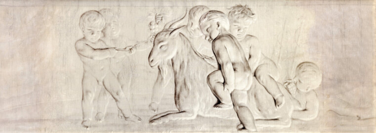 Schloss und Schlossgarten Schwetzingen - Schloss - Mittelbau - Von innen - 1. Obergeschoss - Appartment der Kurfürstin - Audienzzimmer - Südwand, oberhalb der Flügeltür zum Schlafzimmer der Kurfürstin - Kopie einer Supraporte in Grisaille-Manier mit spielenden Putti (Kopist: unbekannt, Maler: Franz Anton Leitenstorffer (1721-1795), Datierung: unbekannt) (aufgenommen im Januar 2024,um die Mittagszeit) Schloss und Schlossgarten Schwetzingen - Schloss - Mittelbau - Von innen - 1. Obergeschoss - Appartment der Kurfürstin - Audienzzimmer - Südwand, oberhalb der Flügeltür zum Schlafzimmer der Kurfürstin - Kopie einer Supraporte in Grisaille-Manier mit spielenden Putti (Kopist: unbekannt, Maler: Franz Anton Leitenstorffer (1721-1795), Datierung: unbekannt) (aufgenommen im Januar 2024,um die Mittagszeit)