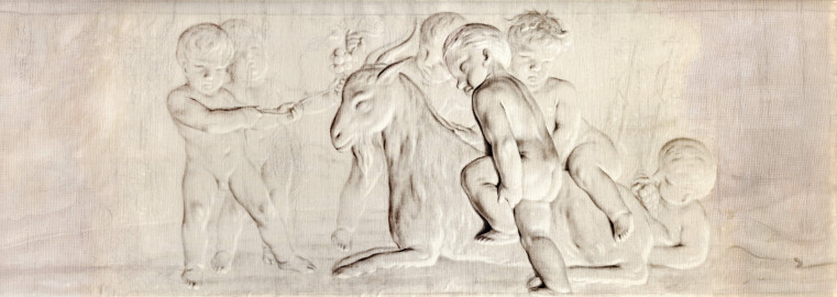 Schloss und Schlossgarten Schwetzingen - Schloss - Mittelbau - Von innen - 1. Obergeschoss - Appartment der Kurfürstin - Audienzzimmer - Südwand, oberhalb der Flügeltür zum Schlafzimmer der Kurfürstin - Kopie einer Supraporte in Grisaille-Manier mit spielenden Putti (Kopist: unbekannt, Maler: Franz Anton Leitenstorffer (1721-1795), Datierung: unbekannt) (aufgenommen im Januar 2024,um die Mittagszeit) Schloss und Schlossgarten Schwetzingen - Schloss - Mittelbau - Von innen - 1. Obergeschoss - Appartment der Kurfürstin - Audienzzimmer - Südwand, oberhalb der Flügeltür zum Schlafzimmer der Kurfürstin - Kopie einer Supraporte in Grisaille-Manier mit spielenden Putti (Kopist: unbekannt, Maler: Franz Anton Leitenstorffer (1721-1795), Datierung: unbekannt) (aufgenommen im Januar 2024,um die Mittagszeit)