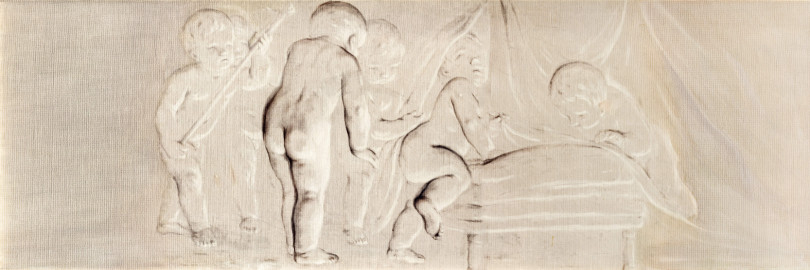 Schloss und Schlossgarten Schwetzingen - Schloss - Mittelbau - Von innen - 1. Obergeschoss - Appartment der Kurfürstin - Schlafzimmer - Ostwand, oberhalb der Flügeltür zum Kammerdienerinnen-Zimmer - Kopie einer Supraporte in Grisaille-Manier mit spielenden Putti (Kopist: unbekannt, Maler: Franz Anton Leitenstorffer (1721-1795), Datierung: unbekannt) (aufgenommen im Januar 2024, am Nachmittag) Schloss und Schlossgarten Schwetzingen - Schloss - Mittelbau - Von innen - 1. Obergeschoss - Appartment der Kurfürstin - Schlafzimmer - Ostwand, oberhalb der Flügeltür zum Kammerdienerinnen-Zimmer - Kopie einer Supraporte in Grisaille-Manier mit spielenden Putti (Kopist: unbekannt, Maler: Franz Anton Leitenstorffer (1721-1795), Datierung: unbekannt) (aufgenommen im Januar 2024, am Nachmittag)