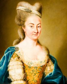 Schloss und Schlossgarten Schwetzingen - Schloss - Mittelbau - Von innen - 1. Obergeschoss - Dienerschaftsräume / Degagements - Kammerdienerinnen-Zimmer - Nordwand, linke Seite, neben der Tür zum Schlafzimmer - Porträt einer Hofdame (aufgenommen im Februar 2024, am Nachmittag) Schloss und Schlossgarten Schwetzingen - Schloss - Mittelbau - Von innen - 1. Obergeschoss - Dienerschaftsräume / Degagements - Kammerdienerinnen-Zimmer - Nordwand, linke Seite, neben der Tür zum Schlafzimmer - Porträt einer Hofdame (aufgenommen im Februar 2024, am Nachmittag)